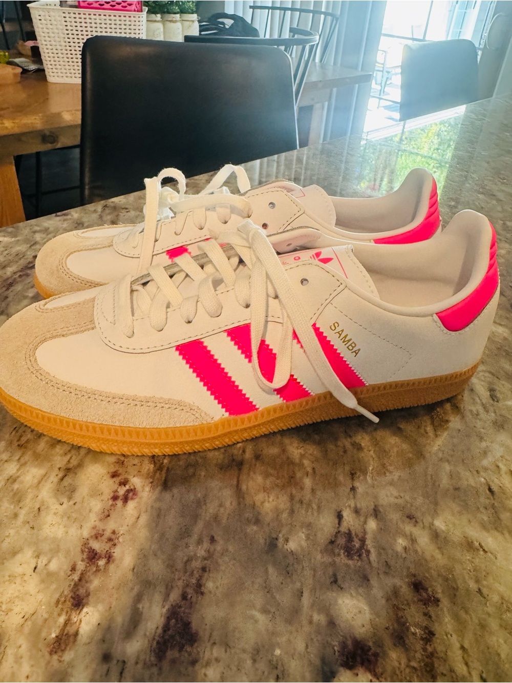 adidas Samba Women's White Sneakers with Neon Pink Accents